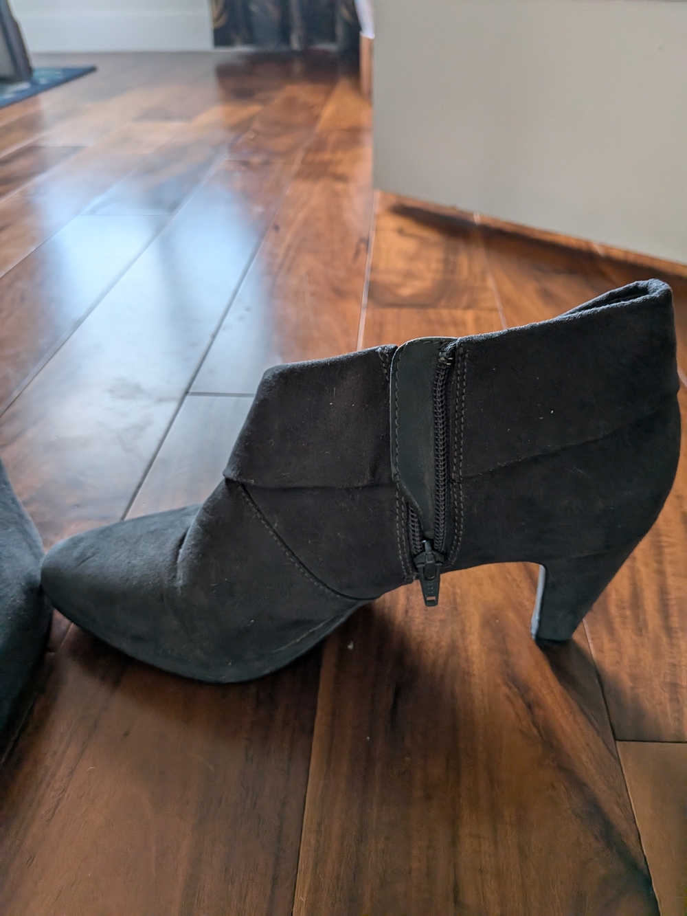 Women's Gray Suede-Look Side-Zip Ankle Booties
